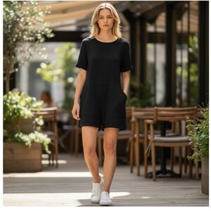 EILEEN FISHER Black Gauze Short Sleeve Romper Jumpsuit Womens XL